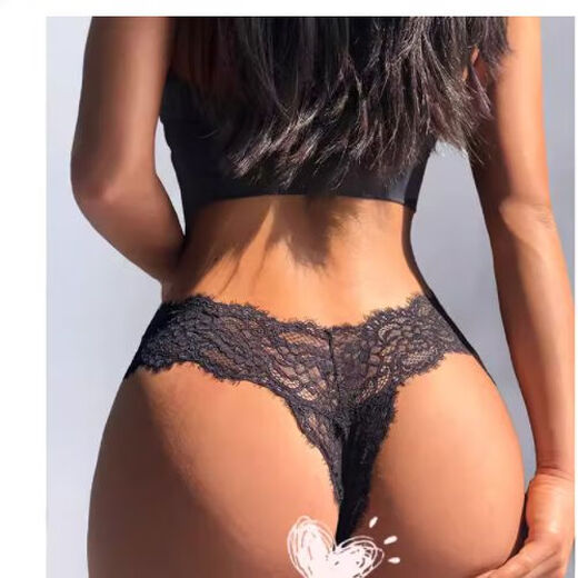 Underwear for women, thong, nails, buttocks, crotch, seamless ass, big girl, lace, sexy, high-end, S black