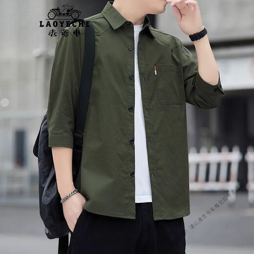 老爷车（LAOYECHE）男士2025夏季七分袖纯棉衬衫翻领港风时尚百搭帅气上衣服 Q6626【咖啡】 M 90-110斤