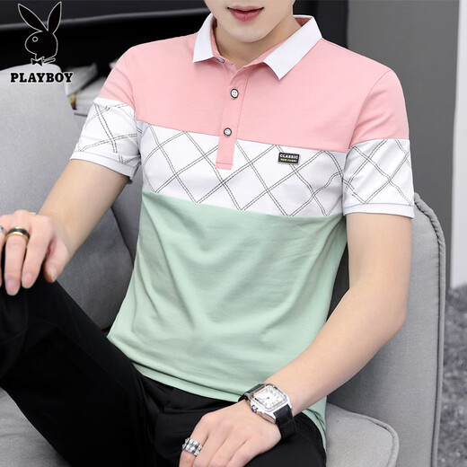 
Playboy (PLAYBOY) 2025 summer youth men's short-sleeved t-shirt for men's slim lapel Polo shirt trendy Korean men's half-sleeved top 6630 green M