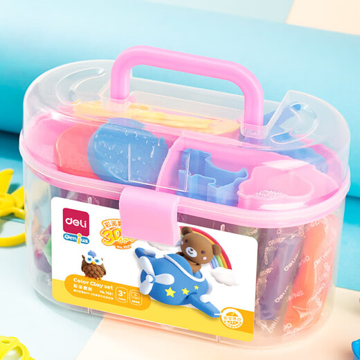 Deli 24-Farben Plastikine handgefertigtes DIY-Spielzeug farbiger Ton Set Ultraleicher Tonraum Sand Sandfarbe Clay Kinderschule Abschluss Schreibzeiten Geburtstagsgeschenk Rosa