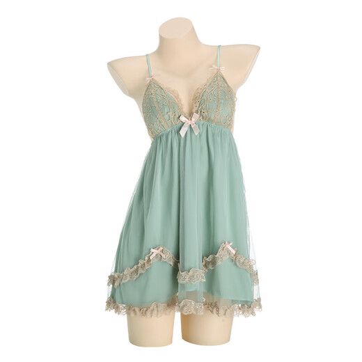 French romantic lace suspender nightgown autumn and winter sexy pure P3772 green M P3886 sky blue (outer robe + belt) single size