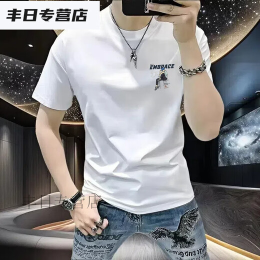 TYBURN2025夏季新款棉短袖t恤男款韩版潮流感宽松印花透气T恤 黑色短袖(前后D9740) S （建议90-110斤）