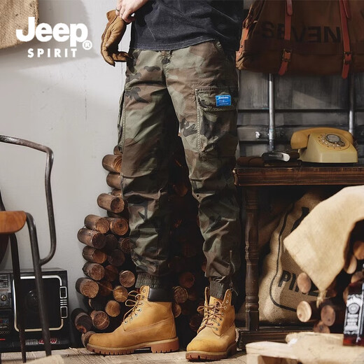 Jeep Spirit Jeep Pantalones de trabajo Men's Spring y Autumn Nuevos pantalones largos Pantalones de ocio para hombres Confort deportivos al aire libre más pantalones de troll de vellón A688 Camuflage gris (estilo de primavera y otoño) 32
