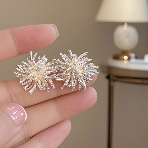Platinum 925 Silver Needle Dandelion Earrings Ear Clip Heavy Industry Unique Earrings High-end Earrings Women's Ear Clips Without Holes Dandelion Earrings Ear Clips