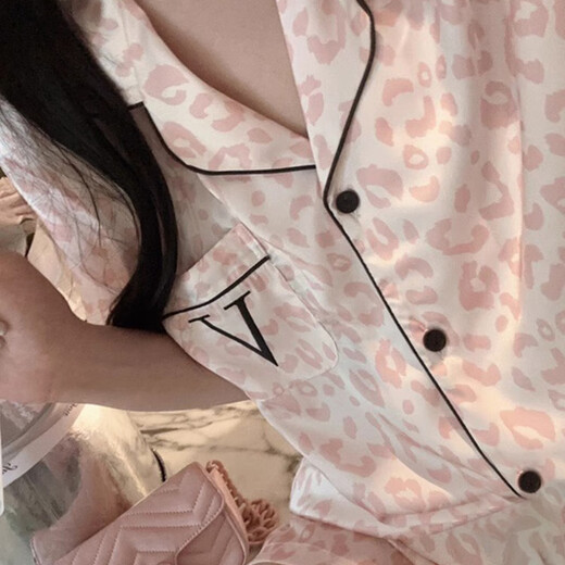 雅鹿2025新款豹纹睡衣女夏天薄款凉爽冰丝短袖长裤网红少女家居服套装 品牌YFY-9905【短袖长裤】 M 【建议80-100斤】