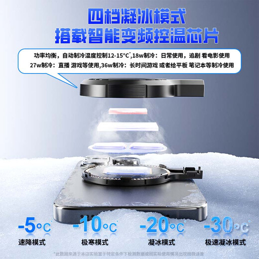 Guanyue [AI Contrôle de la température 丨 Reging] Radiateur de téléphone mobile Semi-conducteur magnétique Type de clip arrière Tablet Tablet Special Cooling Chicken King Apple Iqoo Android Red Magic Black Shark Cold Ultra 36W 丨 Ai Liquid Refroidir Radiateur 丨 Pas de charge sans fil