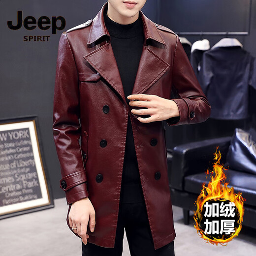 Jeep Spirit Leder Windbreaker Herren mitten im koreanischen Stil Slim Herrenjacke Anzug Kragen Imitation Leder Jacke Geschäft Casual plus Samtmantel Schwarz 8810 Lederjacke m