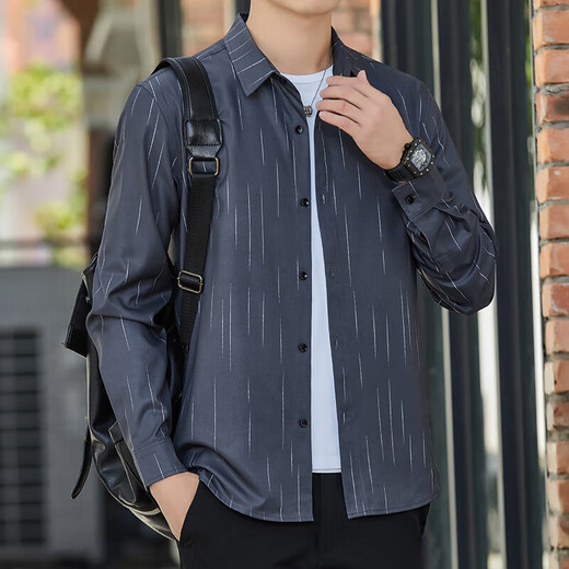 Sommer-Männer-Langarm-Hemd Ice Seide Kühl und dünner Sonnenschutz und atmungsaktives äußeres Kleidung Hemd lose und leichte Modemarke-Jacke 6173 Grau M 90-110jin [Jin gleich 0,5 kg]