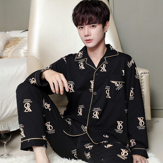 Catman Miiow Pajamas Men Spring de algodón puro de manga larga y otoño de otoño Autumn e invierno Conjunto de ropa para el hogar de invierno Cotton Pure 829 L LARGE LA LANGA L