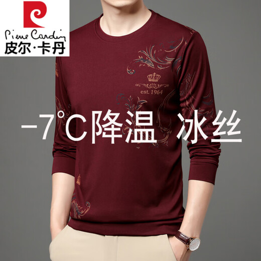 Pier Cardin High-End Ice Seide Langarmed T-Shirt für Herren Herbst Dünne lässige lockere kühle Eissensen, schnell trocknendem, vielseitigem, vielseitigem Top 6627 Blau M 165