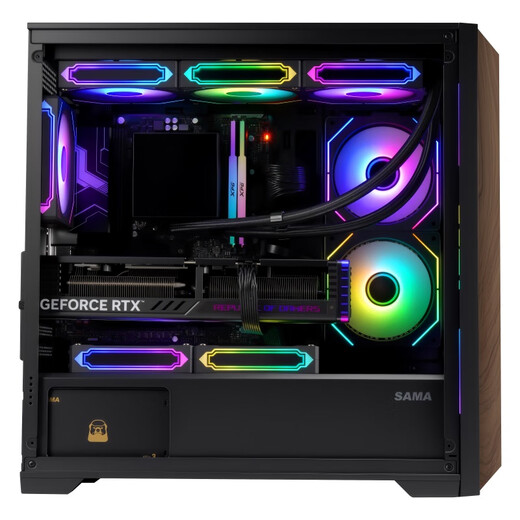 SAMA Yanzhishen Computer-Gaming-Gehäuse (360 Wasserkühlungspositionen/Multi-Lüfter-Positionen/Glasseitendurchdringung/unterstützt lange Grafikkarten und ATX-Motherboard-Positionen) kleines Windkanalgehäuse schwarz (Typ-C+ unterstützt nur MATX-Motherboards)