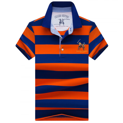Sieben Wölfe 2025 Sommer Neuer Männer mittleren Alters mit kurzer Ärmel T-Shirt Slim Business Casual Revers Striped Base Shirt 3882 White M.
