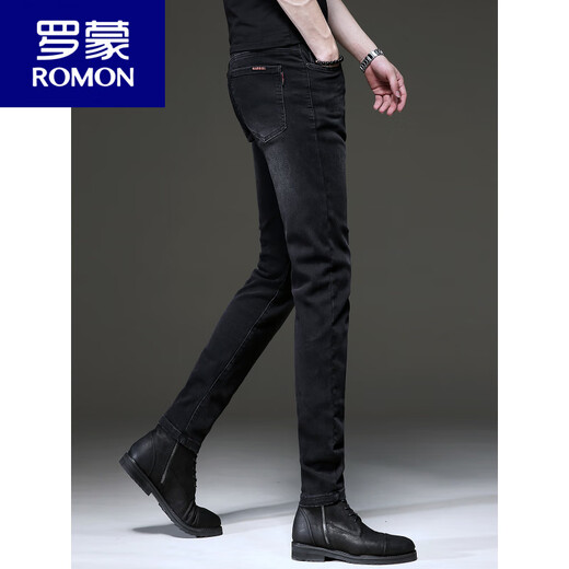 罗蒙（ROMON）2025夏季新款高端黑色牛仔裤男款韩版潮流复古小脚弹力休闲裤子男 1048黑色 【面料升级.透气】 轻 28 【95-105斤】
