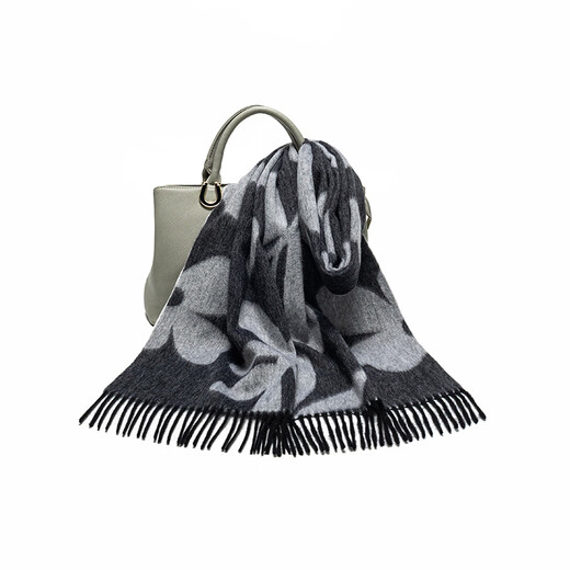 Da Vinci Mot de passe pour l'automne et l'hiver Scarpe de laine chaude pour les femmes 2025 Nouvelle écharpe pour femmes avec cadeau de mode haut de gamme pour la journée des enseignants, les fleurs et les papillons dansent ensemble, Black Grey 180cm * 30cm (y compris les glands)