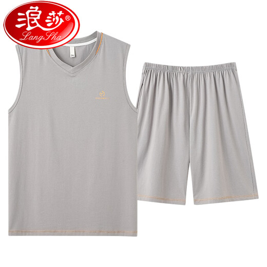 浪莎（LangSha）2025睡衣男士夏季薄款莫代尔背心无袖短裤冰丝凉感大码家居服套装 F-9214 2XL
