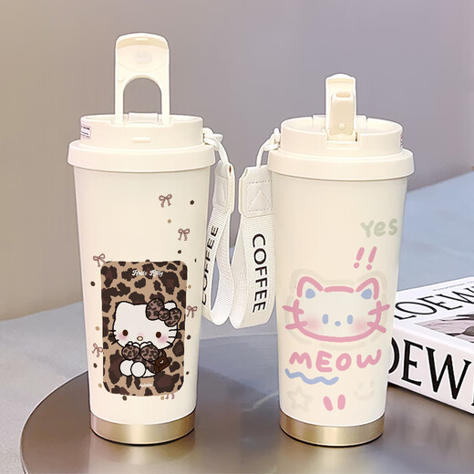 膳魔师凯蒂猫可爱咖啡杯学生保温杯大容量316陶瓷不锈钢水杯新款女 不锈钢内胆-FA691线条小狗+挂绳