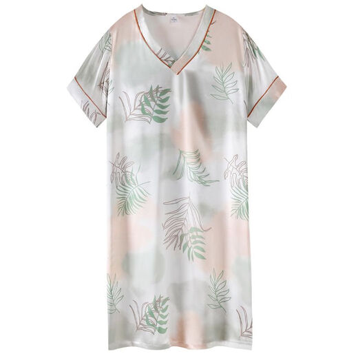 Camiseta Yalu para mujeres en verano seda de hielo pijama largo de manga corta 2025 nueva emulación de verano seda embarazada vestida de madre 9923 m
