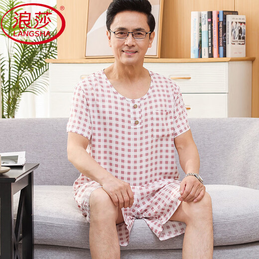 浪莎（LangSha）中老年人爸爸睡衣男士夏季棉绸短袖短裤薄款莫代尔冰丝家居服套装 2694 3XL