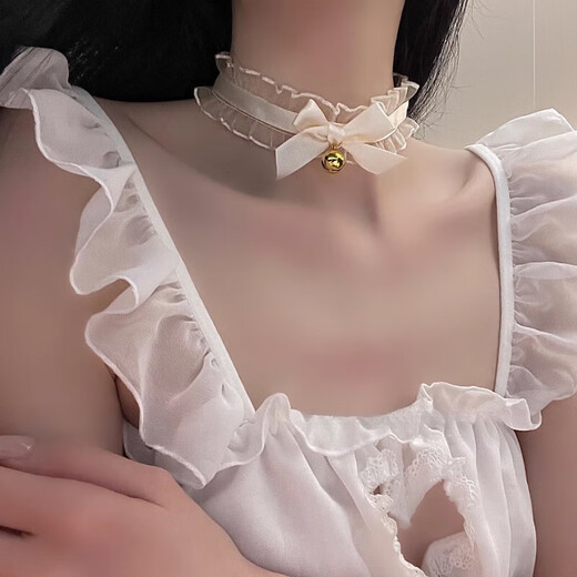 Fat Donglai purchasing the same style neck strap collar lace bow bell necklace female choker neck accessories hanging neck black big jingle collar