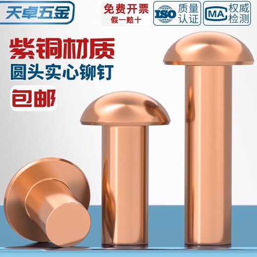 Tianzhuo Hardware National Standard Pure Copper Full Copper Percussion Solid Round Head Rivet Semi-round Head Yuan Cap Copper Nail M2M3M4M5M6M8mm M2*10-200 pieces