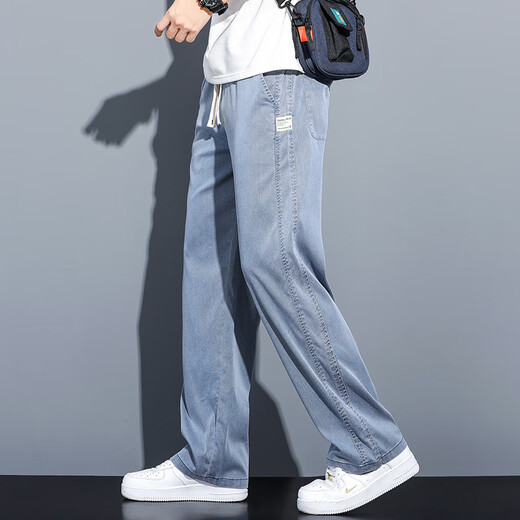 Pierre cardin casual pants men's 2025 spring and summer new summer ultra-thin Tiansi jeans trendy brand loose wide-leg pants straight casual 1048 gray + 1048 blue [two pieces] M [100-115Jin [Jin equals 0.5 kg]]
