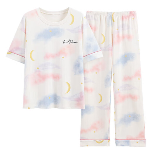 Hongdou (Hodo) Pajamas de verano para mujeres Puertos del algodón puro Pantalones delgados de manga corta Estudiante Lindo traje de estilo coreano Spring y otoño Loose Hogar Y9712 m (recomendado 75-95Jin [Jin iguala 0.5 kg])