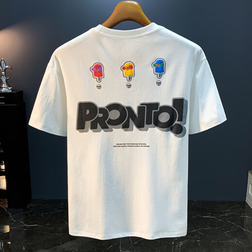 Hongsilinyi gran tamaño 200 Jin [Jin equivale a 0,5 kg] Camiseta de manga corta de cuello redondo para hombres 2025 Algodón impreso de estilo Hong Kong de verano más grasa más hombres más grandes White 2 JSW9926 M Recomendado 90-108 Jin [Jin equivale a 0,5 kg]
