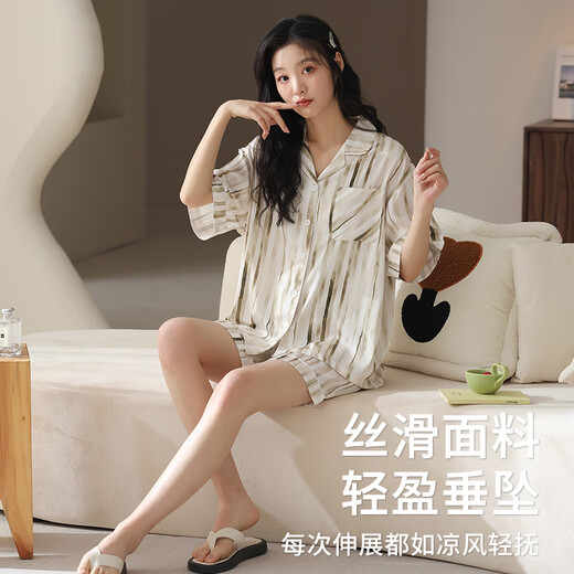 
Xia Wa.zhi.Xiu Bing Silk Pajamas for Women in Summer 2025 New Home Clothing Set Thin Style L
