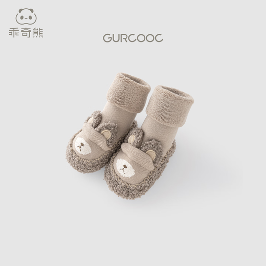 Guiqi Bear Winter Newborn Baby Indoor Warm Non-slip Toddler Shoes Infant and Toddler Baotou Soft Soled Foot Protective Shoes and Socks Dark Coffee One Size Inner Length 11.5cm Recommended for 6-12 Months