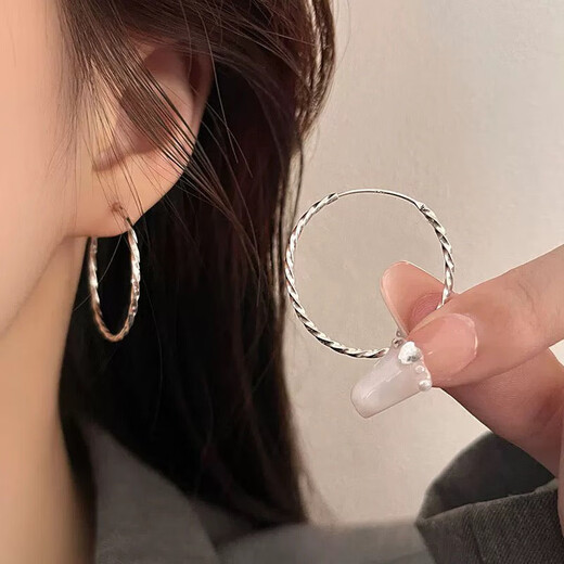 Nilan Fat Donglai's same style pt950 platinum earrings large hoop PT950 hoops for women with a light luxury feel platinum plain hoop earrings and earrings complete collection of plain hoops