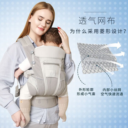 COOKSS婴儿背带新生儿小月龄宝宝多功能前抱式两用户外出行旅行轻便腰凳 新款Breeze透气珍珠灰 [送腰包]
