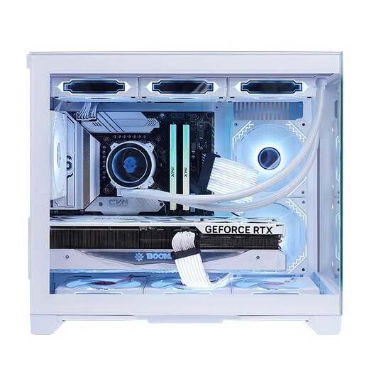 玩嘉 孤勇者无立柱matx主板电脑机箱360水冷海景房机箱纯白30/40系列超长显卡侧透主机箱 孤勇者勇者粉色+6棱镜4pro粉色风扇