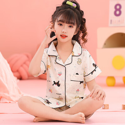 儿童纯棉短袖睡衣家居服套装春夏季新款薄款空调服 棉757 150 (18)