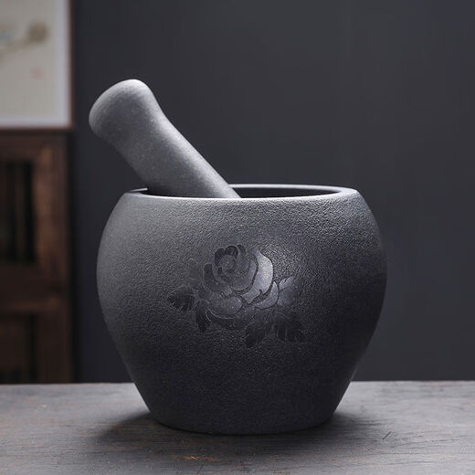 JPHZNB household natural black gold stone garlic pounder old-fashioned stone mortar garlic mortar bowl pound medicine jar garlic paste chili garlic grinder black gold stone mortar outer diameter 13 Jinbao water drops