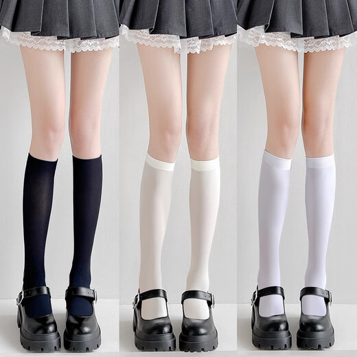 Xue Qianman white velvet over-the-knee socks for women, thin autumn sexy JK socks, milky white stockings, black thigh socks
