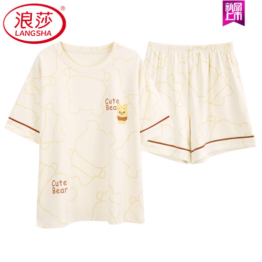 浪莎（LangSha）睡衣女款夏季纯棉短袖短裤可外穿2025年新款全棉家居服套装 9855 品牌纯棉 M 建议80-100斤穿