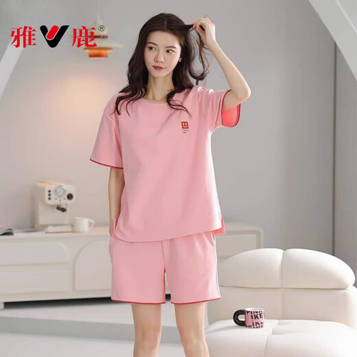 雅鹿2025年新款睡衣女夏季纯棉短袖甜美休闲运动家居服套装 Z9859 2XL 【建议140-160斤穿】