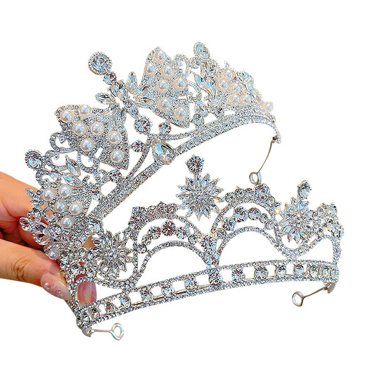 Queen Crown Headwear High-end Princess Children's Light Luxury Crystal Crown Birthday Gift Girls Dance Large Rhinestone Feather Crown Same Style for Little Princesses