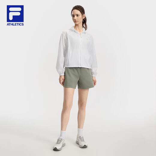 FILA 斐乐官方女装梭织外套2025秋季新款健身运动简约宽松连帽上衣 玉石白-WT L 170/88A/L