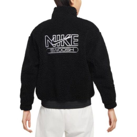 NIKEW Nsw Swsh Plsh Jkt Solid Color Sports and Casual Standing Collar Lambsewel Warm Jacket Women's Black XXS