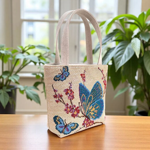 Yunluo mobile phone coin double-sided canvas handbag small bag fashion gold jacquard canvas bag embroidered outing handbag mini butterfly