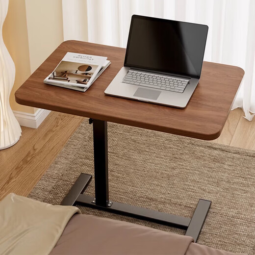 Yaoying Computer Desk Bedside Table Movable Lift Desk Home Study Table Living Room Sofa Side Bedroom Writing Table Loss Impulse Walnut Color-Black Frame-Regular Style