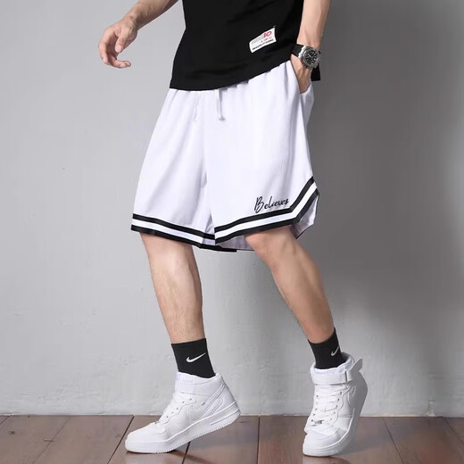 YISHion Sport-Shorts für Herren, Sommer, amerikanische Basketballhose, Eisseide, schnell trocknend, fünf Punkte, 1478_Weiß_, locker, atmungsaktiv, Größe zu groß, L