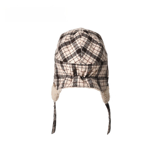 Kenmont wool plaid ear protection beret women's lamb velvet thickened warm double-sided peaked cap km-5264