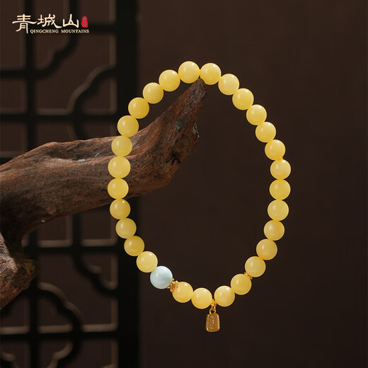 Qingcheng Mountain Natural Genuine Unoptimized Russian White Flower Beeswax Bracelet Women's Amber Pixiu Versatile Bracelet for Gifts and Toys 6mm White Flower Sea Pattern Stone Bracelet Has Been Fragranced