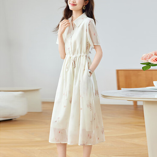 
OLJ light luxury brand dress for women 2025 summer new high-end shirt collar fashionable chiffon skirt picture color XL 115-125Jin[Jin equals 0.5 kg]