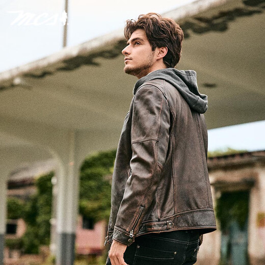 MCS берет свое начало от мотоциклетной кожаной куртки Marlboro из воловьей кожи, покрой в американском стиле, ретро-стиль, потертый и потертый цвет, потертая мужская осенняя кожаная куртка, темно-кофейного цвета W7 XL 52 180/96B (XL)