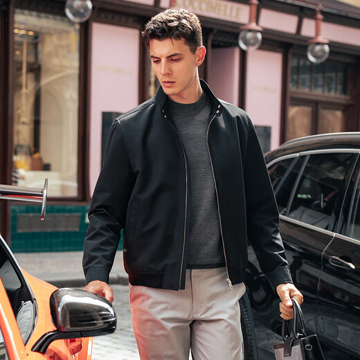 Mr. Bu's Retro British Style Jacket Men's 2025 Autumn and Winter New Business Casual Simple Men's Top BT16917 Piano Black L (175)