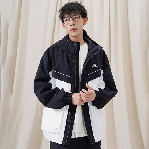 NEW BALANCELogo printed color-blocking hooded casual long-sleeved jacket jacket for men and women black black M