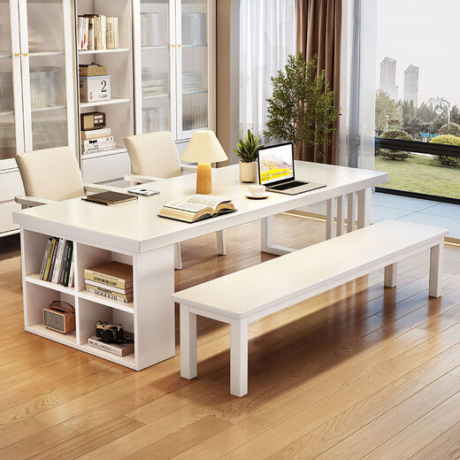 Mark Mu Liangpin Solid Wood Table Dining Table Integrated Long Table Study Table Office Table Large Board Table C9904 Walnut Color 1.6m